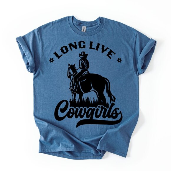 Long Live Cowgirls T-Shirt Western Rodeo Horse Rider Women's Graphic Tee Shirt - Picture 1 of 3